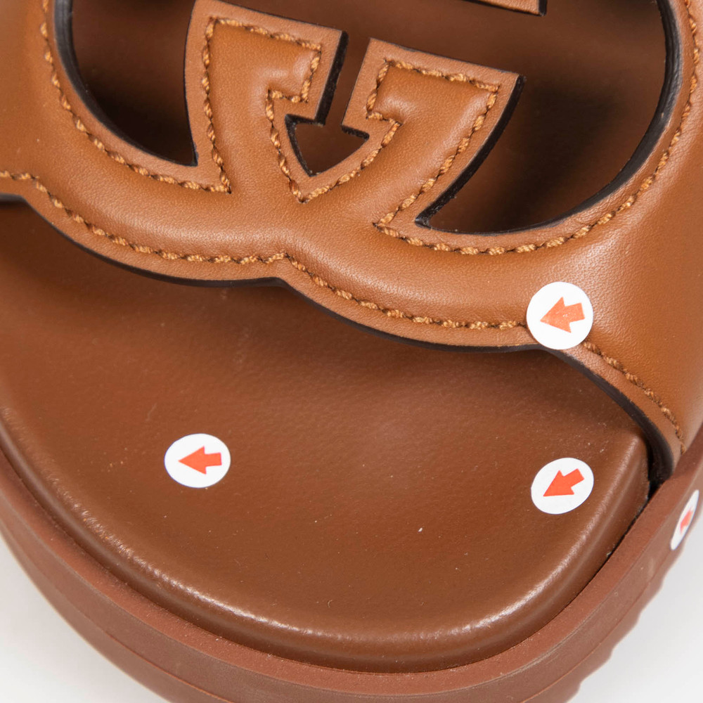 Gucci Brown Leather GG Cutout Sandals