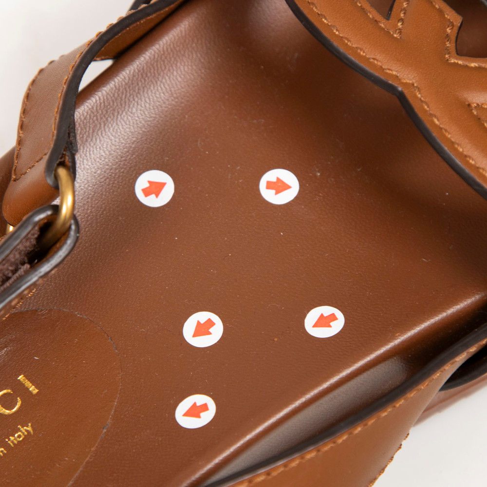 Gucci Brown Leather GG Cutout Sandals