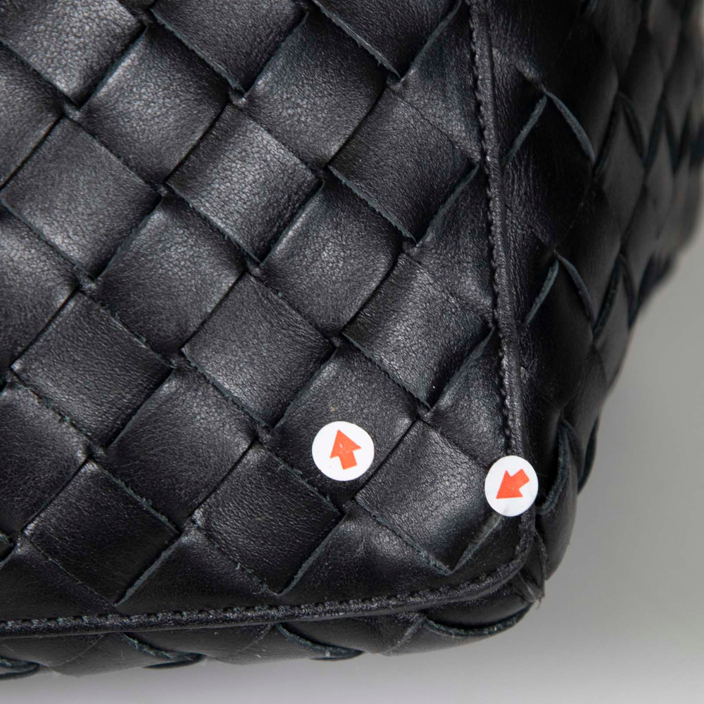 Bottega Veneta Black Leather Intrecciato Cube Tote Bag