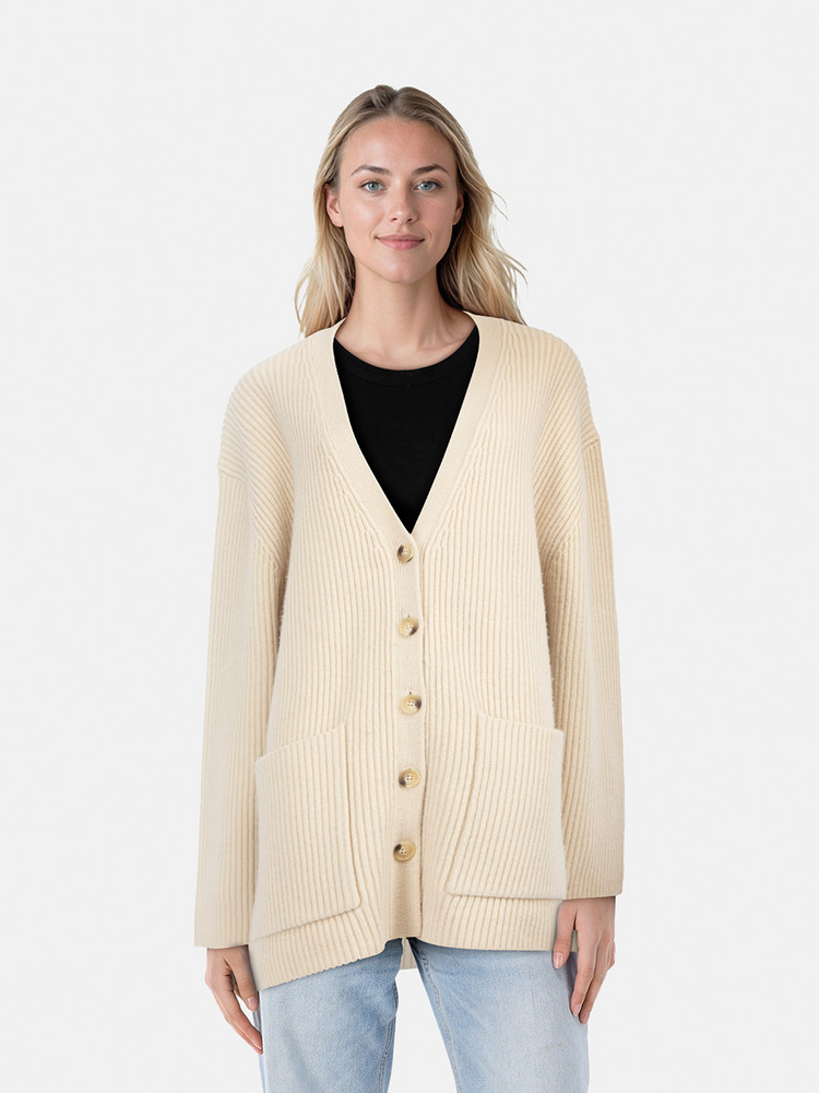 Totême Beige Ribbed Wool Cardigan