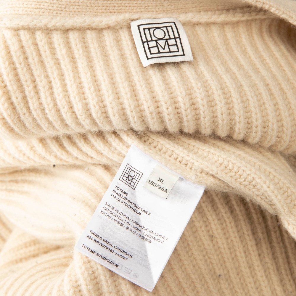 Totême Beige Ribbed Wool Cardigan