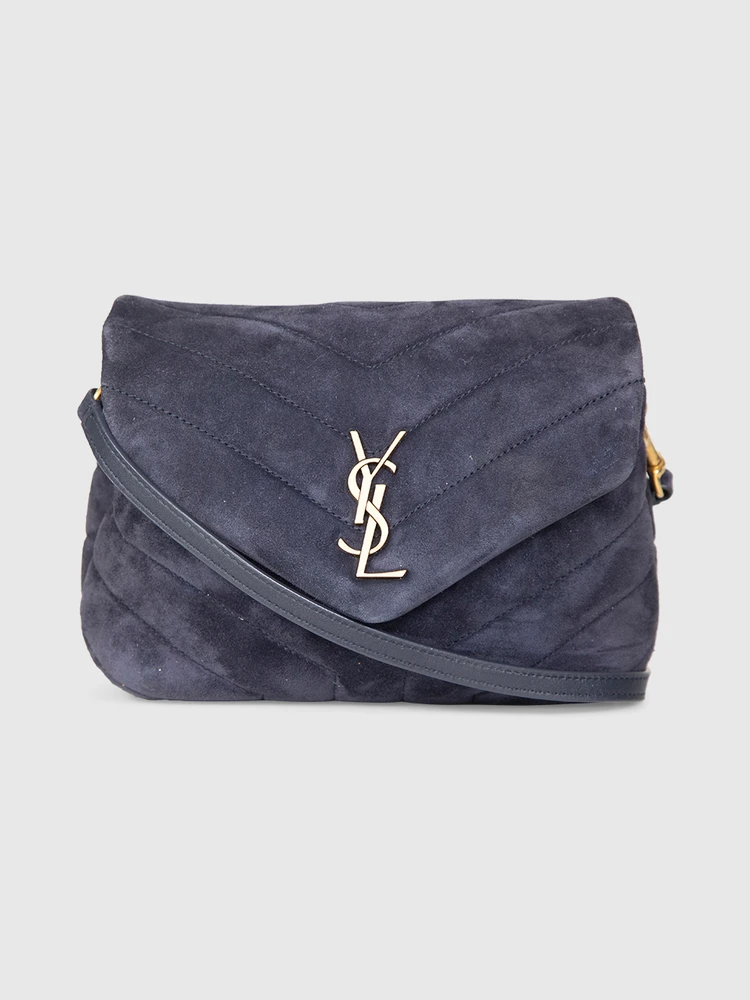 Saint Laurent Navy Suede Loulou Crossbody Bag