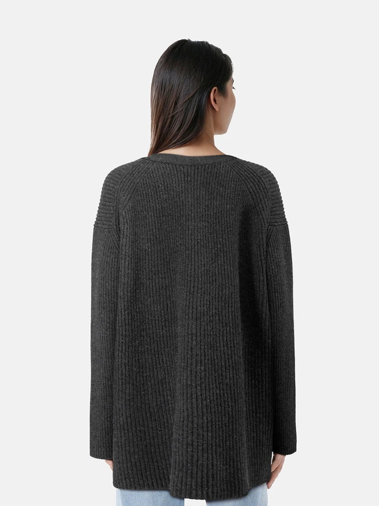 Totême Grey Ribbed Wool Cardigan