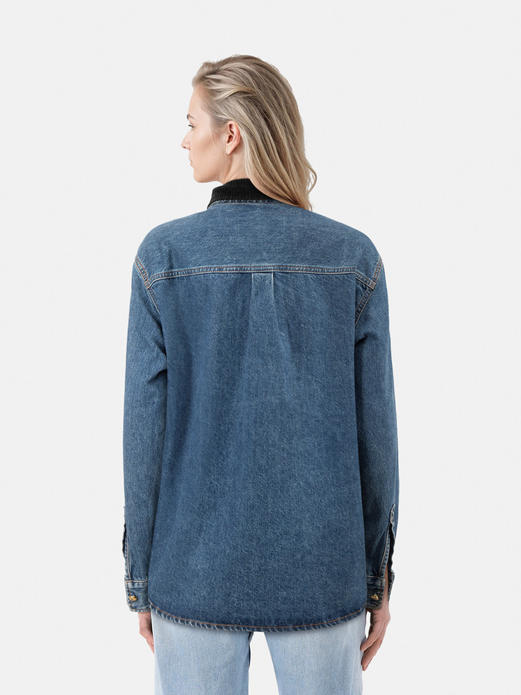 Blazé Milano Blue Denim Corduroy Collar Jacket