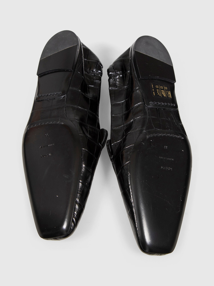 Totême Black Leather Croc Embossed Loafers