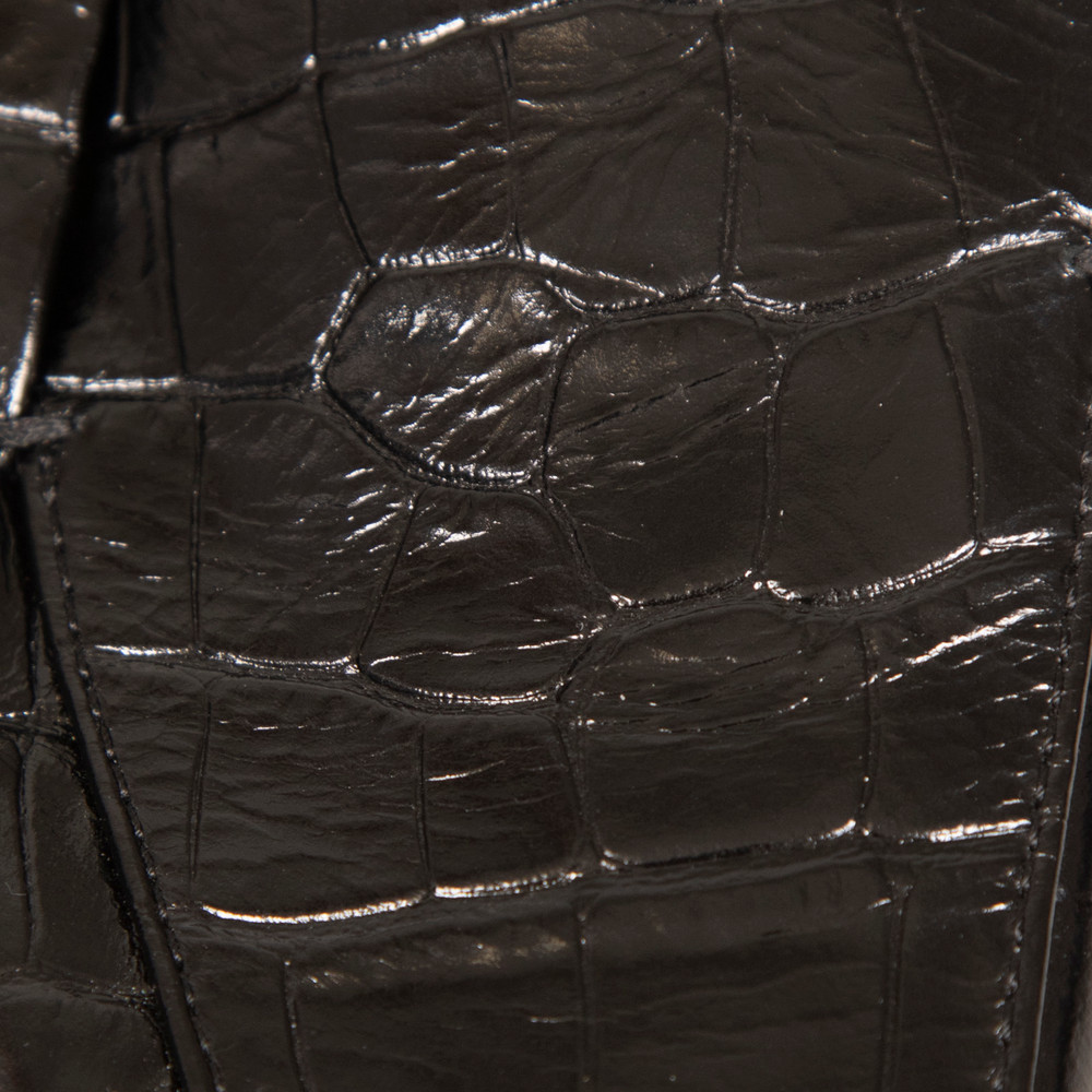 Totême Black Leather Croc Embossed Loafers