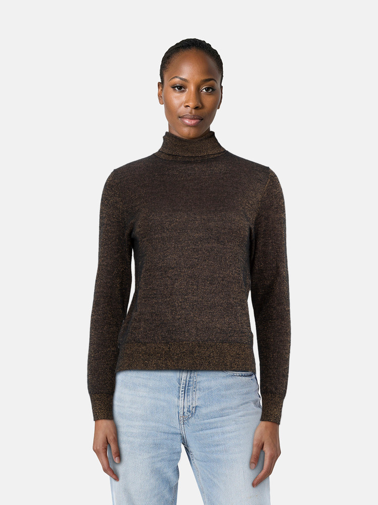 N. PEAL Black & Gold Cashmere Metallic Knit Turtleneck