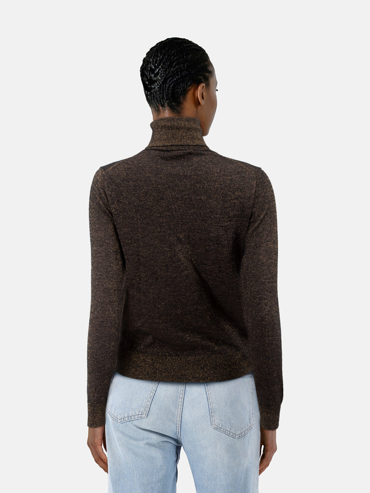 N. PEAL Black & Gold Cashmere Metallic Knit Turtleneck