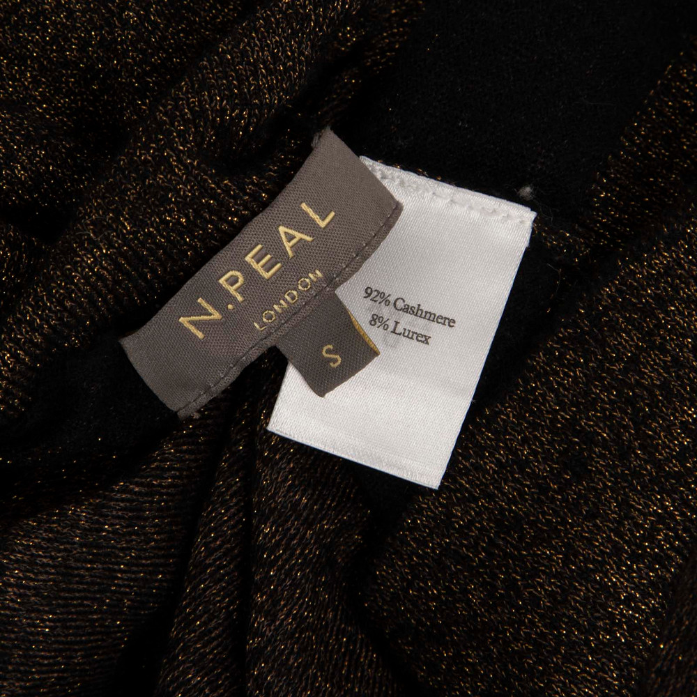 N. PEAL Black & Gold Cashmere Metallic Knit Turtleneck