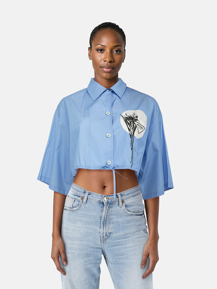 Prada Blue Cropped Logo Shirt