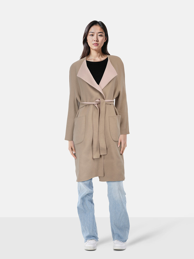 Max Mara Pink & Beige Wool Belted Reversible Coat