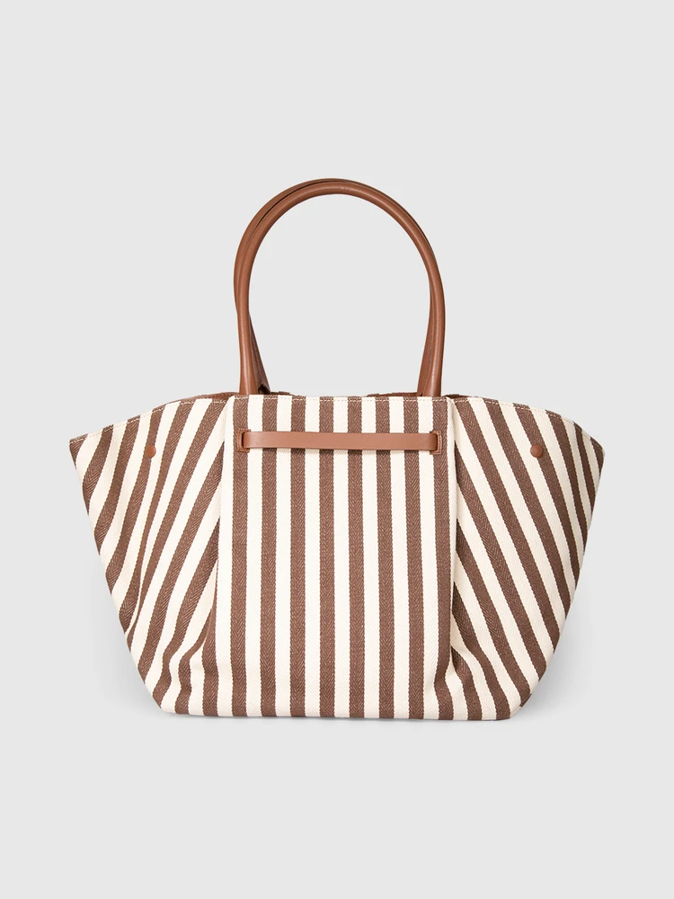 DeMellier White & Brown Striped New York Tote