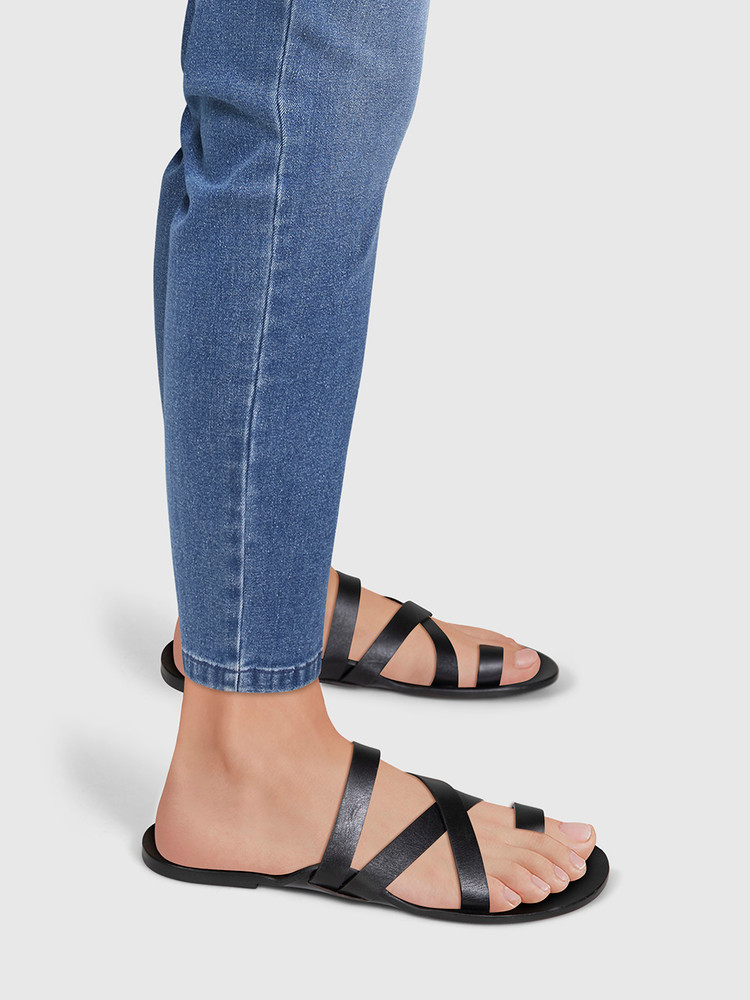 The Row Black Leather Cross Strap Kris Sandals