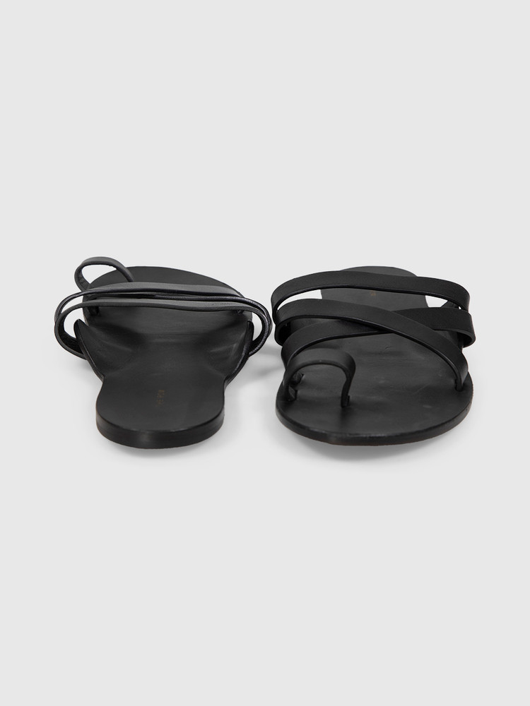 The Row Black Leather Cross Strap Kris Sandals