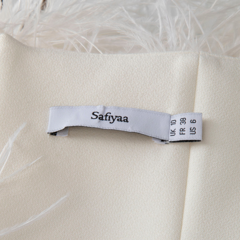 Safiyaa Ecru Ostrich Feather Trim Dress