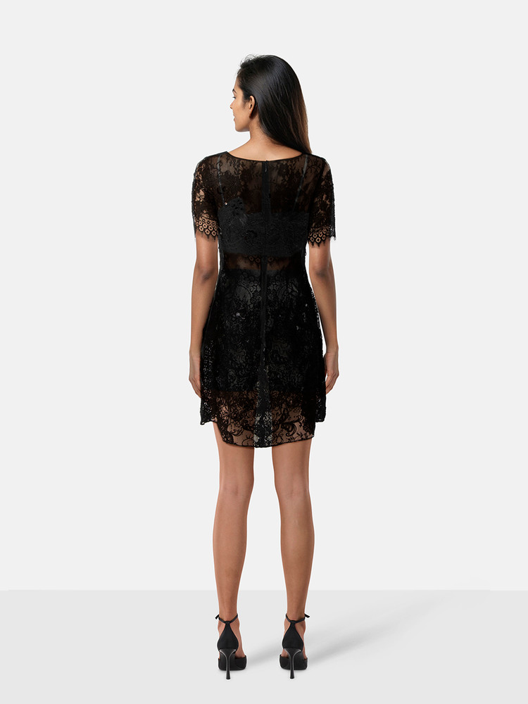 Marchesa Notte Black Lace Sequinned Mini Dress