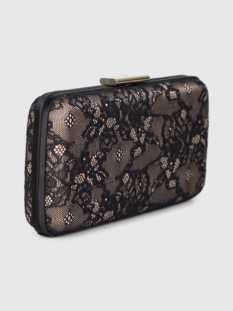 Gianvito Rossi Black Floral Lace Clutch Bag