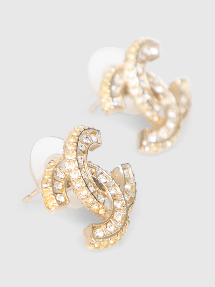 Chanel Fall 2017 Gold Crystal CC Earrings