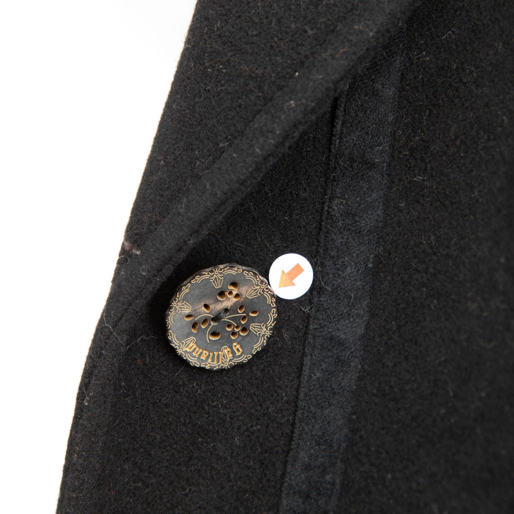 John Galliano Black Wool Fox Fur Cuff Long Coat
