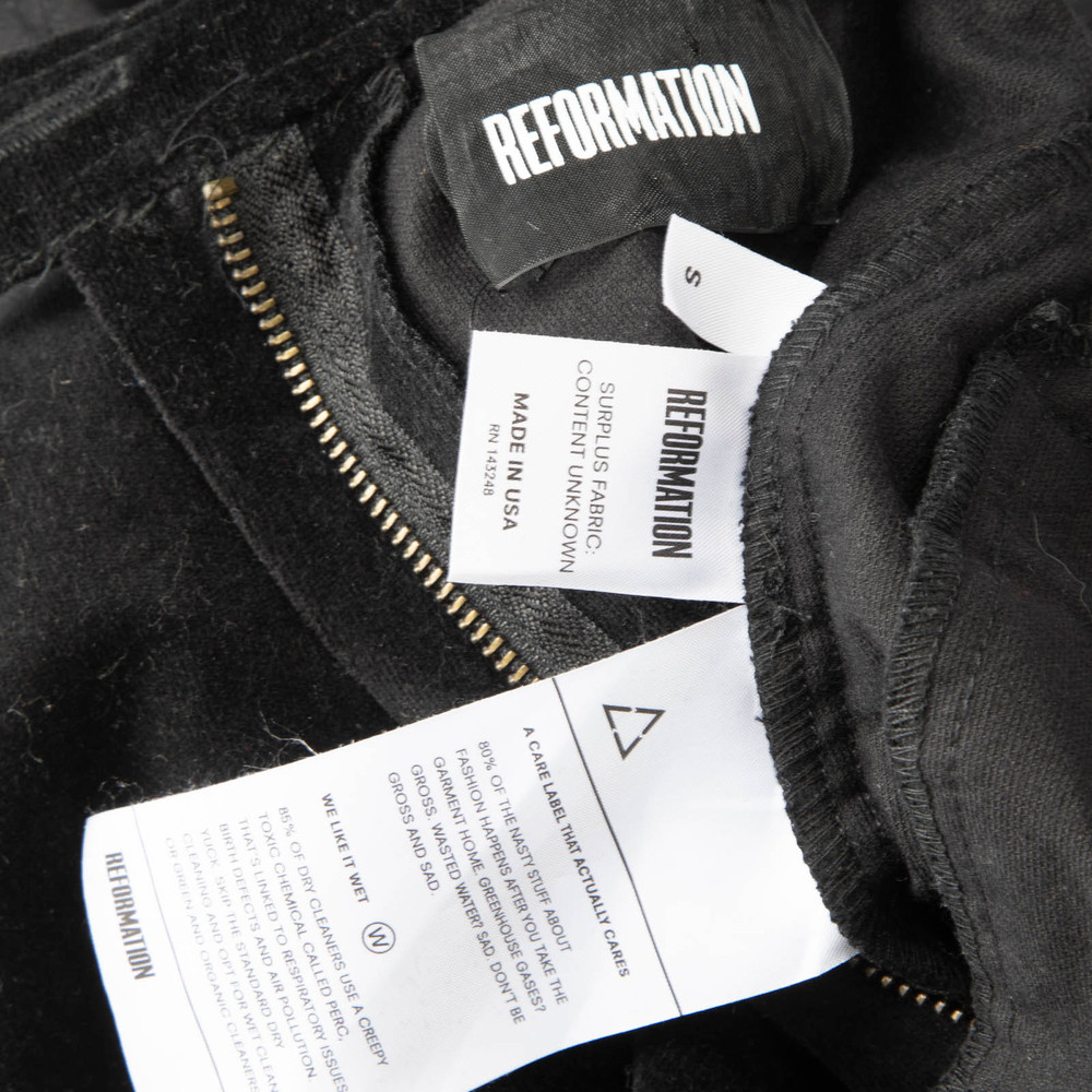 Reformation Black Velvet Wide Leg Dungarees
