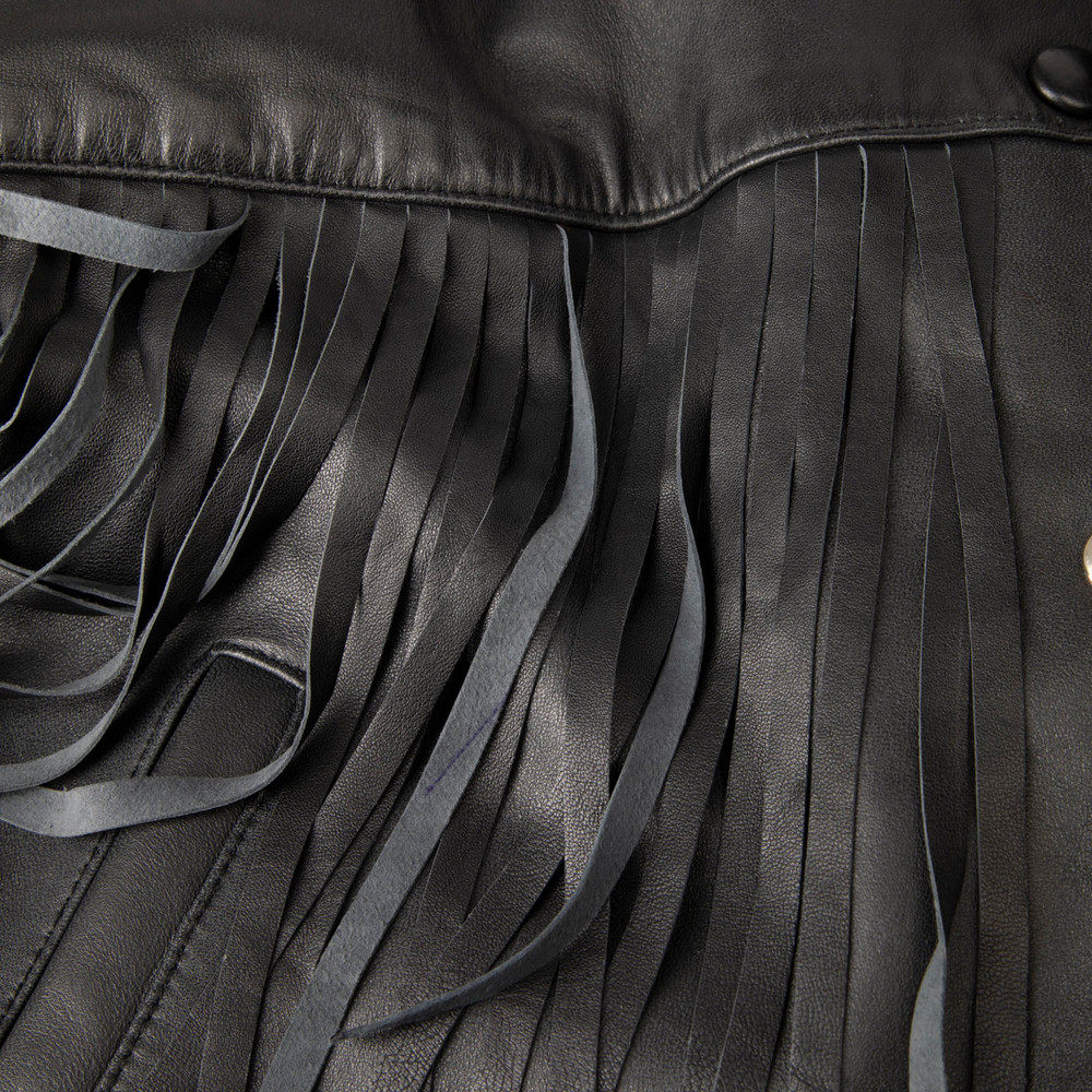 Barneys Originals Black Leather Fringed Jacket