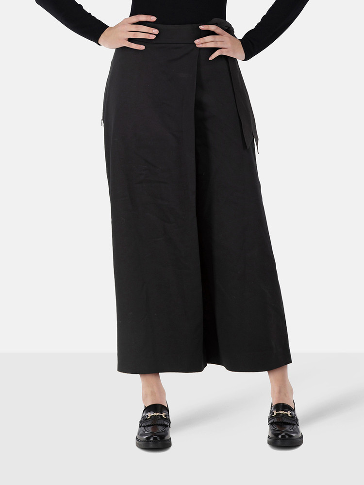 Tibi Black Wide Leg Waist Tie Trousers
