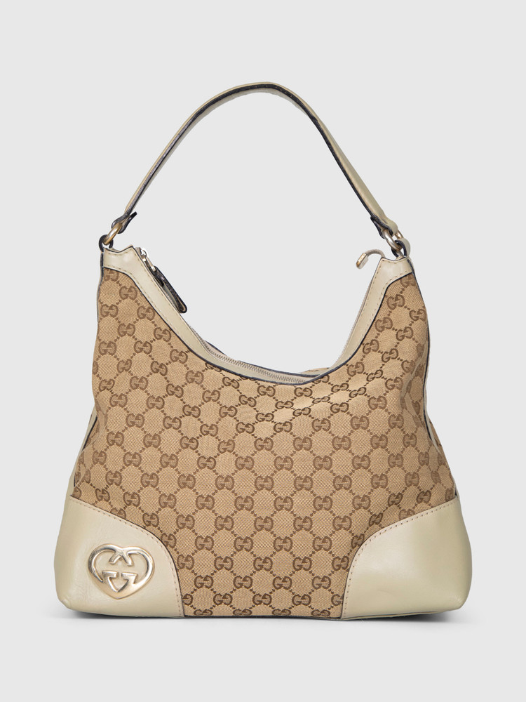 Gucci Beige Monogram Lovely Heart Hobo Bag