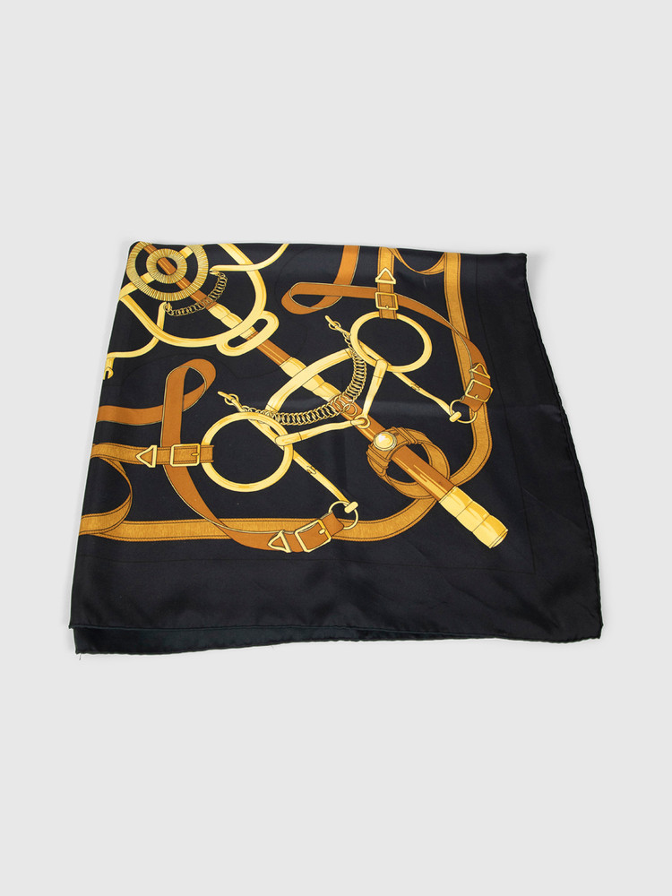 Hermès Black Silk Eperon D’Or Scarf