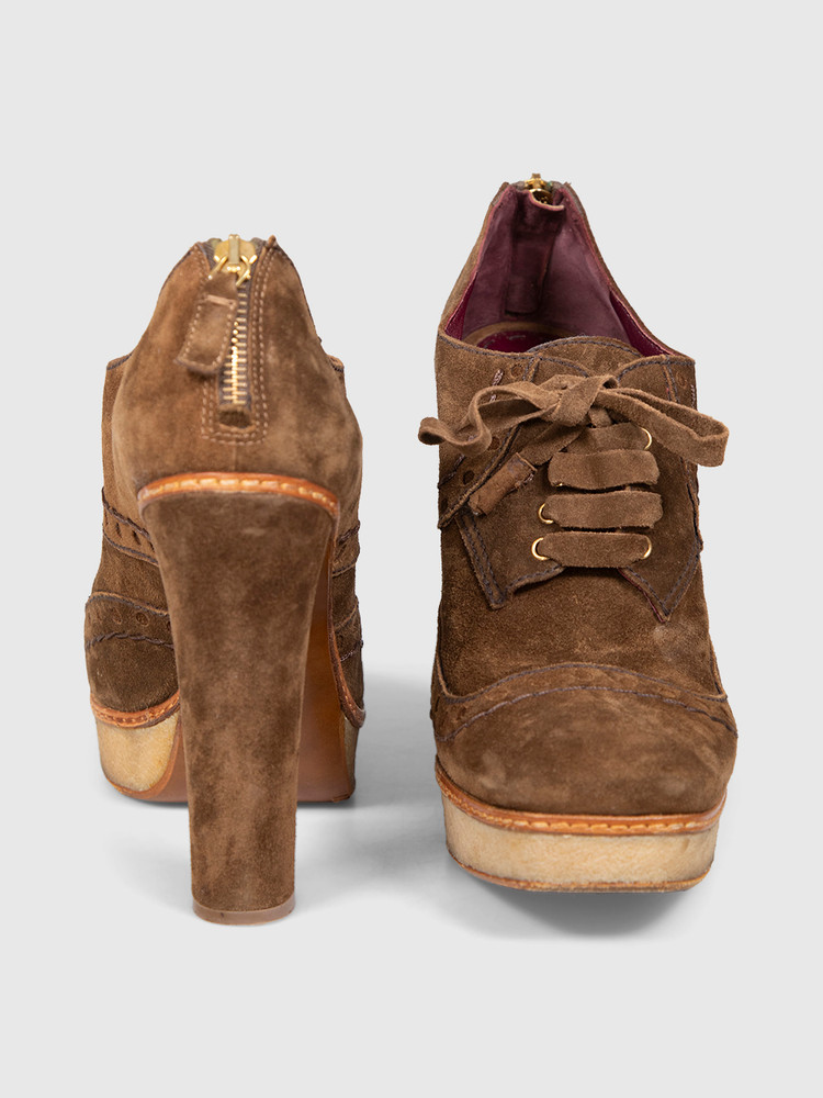 Prada Brown Suede Lace Up Pumps