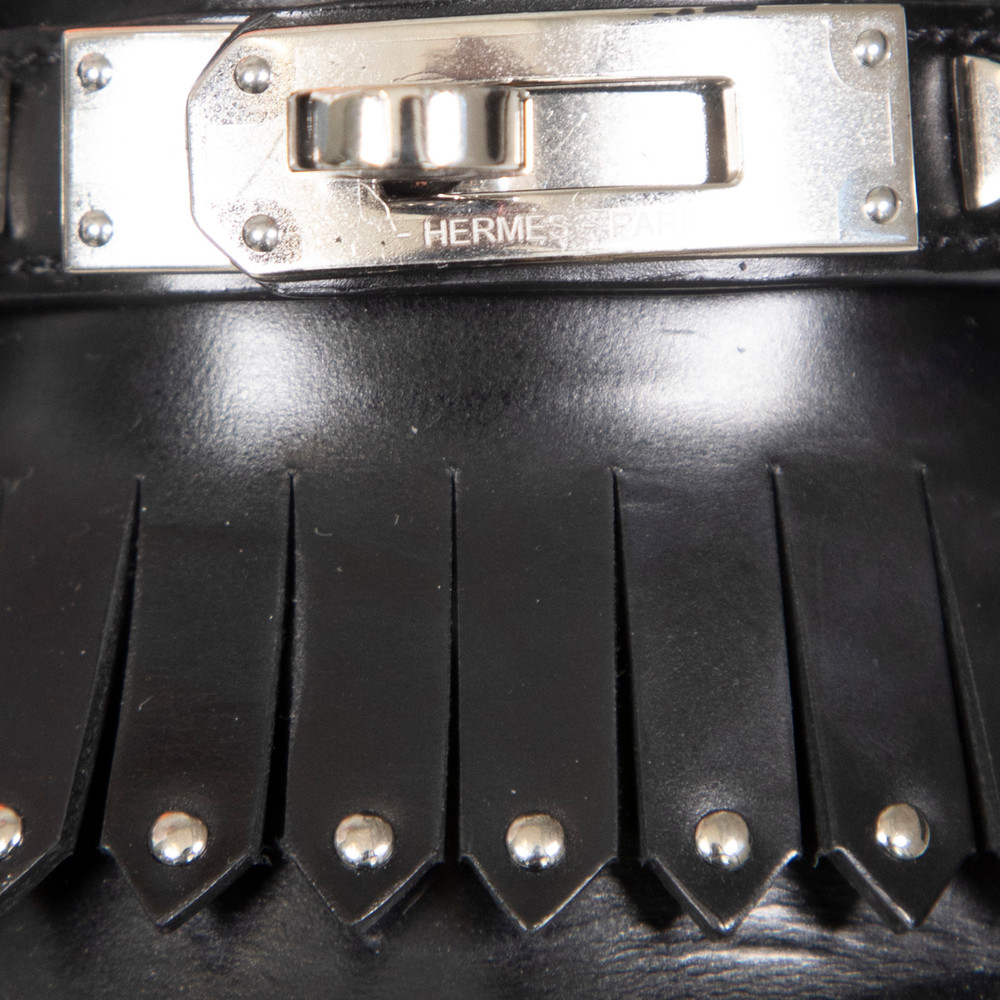 Hermès Black Leather Fringed Destin Loafers