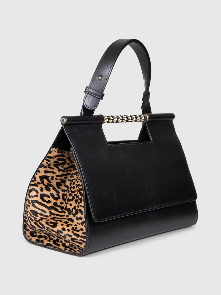 Bvlgari Black & Leopard Pony Hair Scaglie Serpenti Bag