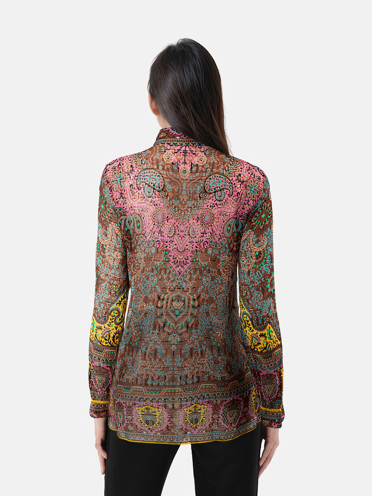 Etro Abstract Patterned Silk Sheer Shirt