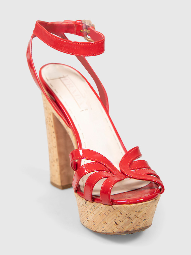 Prada Red Patent Leather Cork Heels