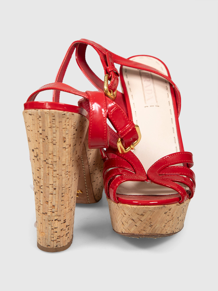 Prada Red Patent Leather Cork Heels