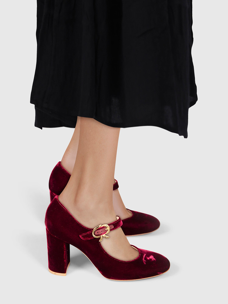 Gianvito Rossi Burgundy Velvet Mary Jane Pumps