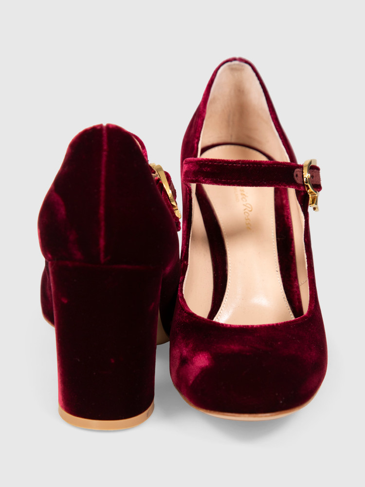 Gianvito Rossi Burgundy Velvet Mary Jane Pumps