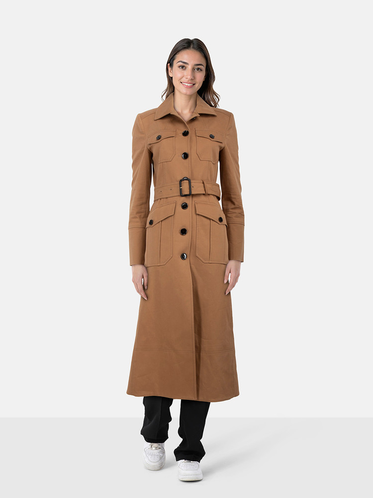 ME+EM Light Walnut Brown Fitted Utility Trench Coat