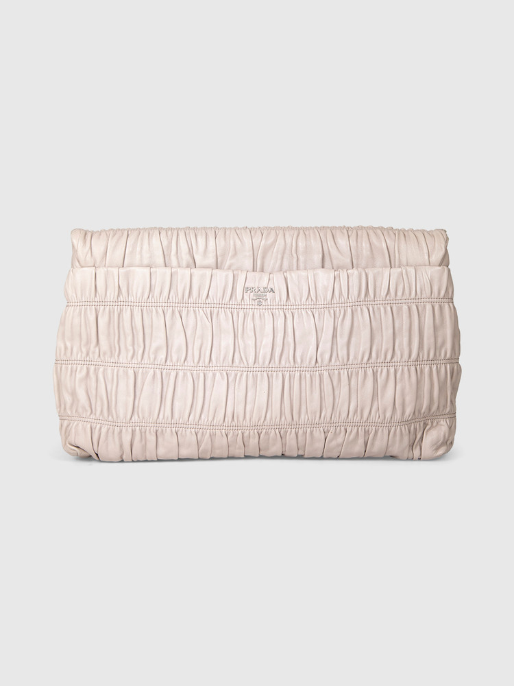 Prada Grey Ruched Leather Clutch