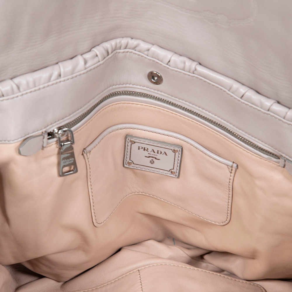 Prada Grey Ruched Leather Clutch