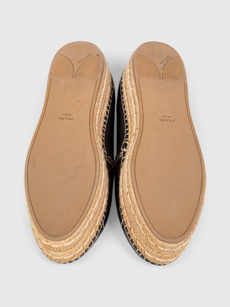 Prada Black Leather Platform Espadrilles