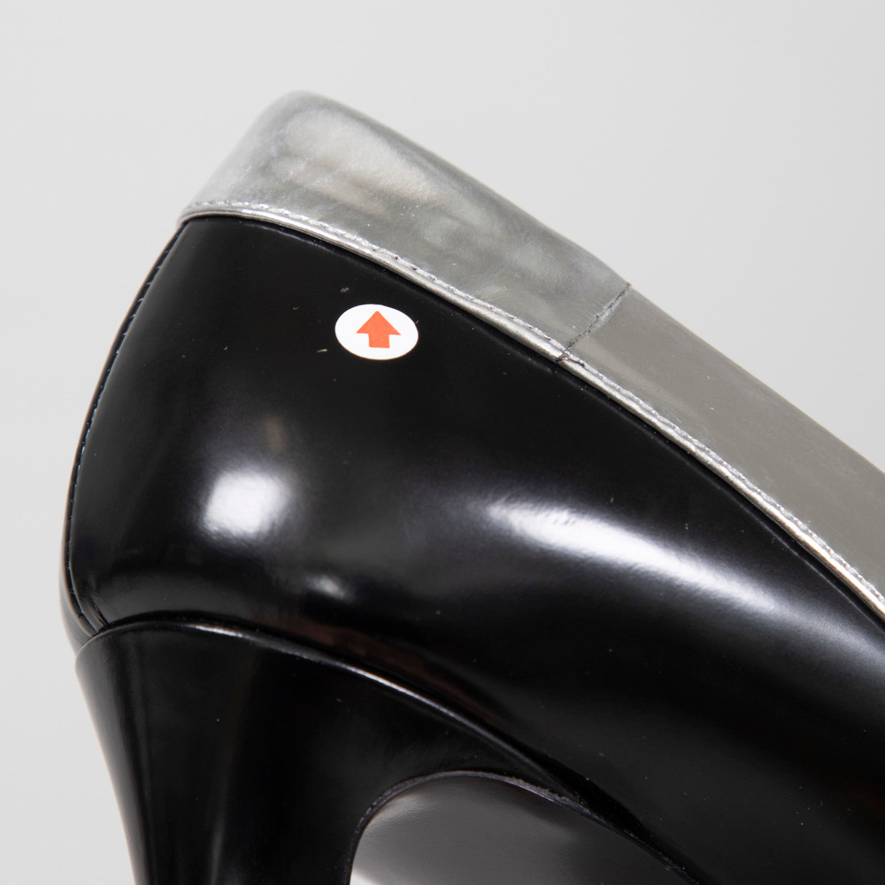 Prada Black & Silver Patent Leather Pumps