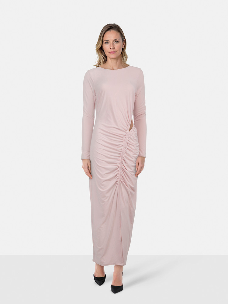 Self-Portrait Pink Jersey Gathered Cut Out Maxi Dress