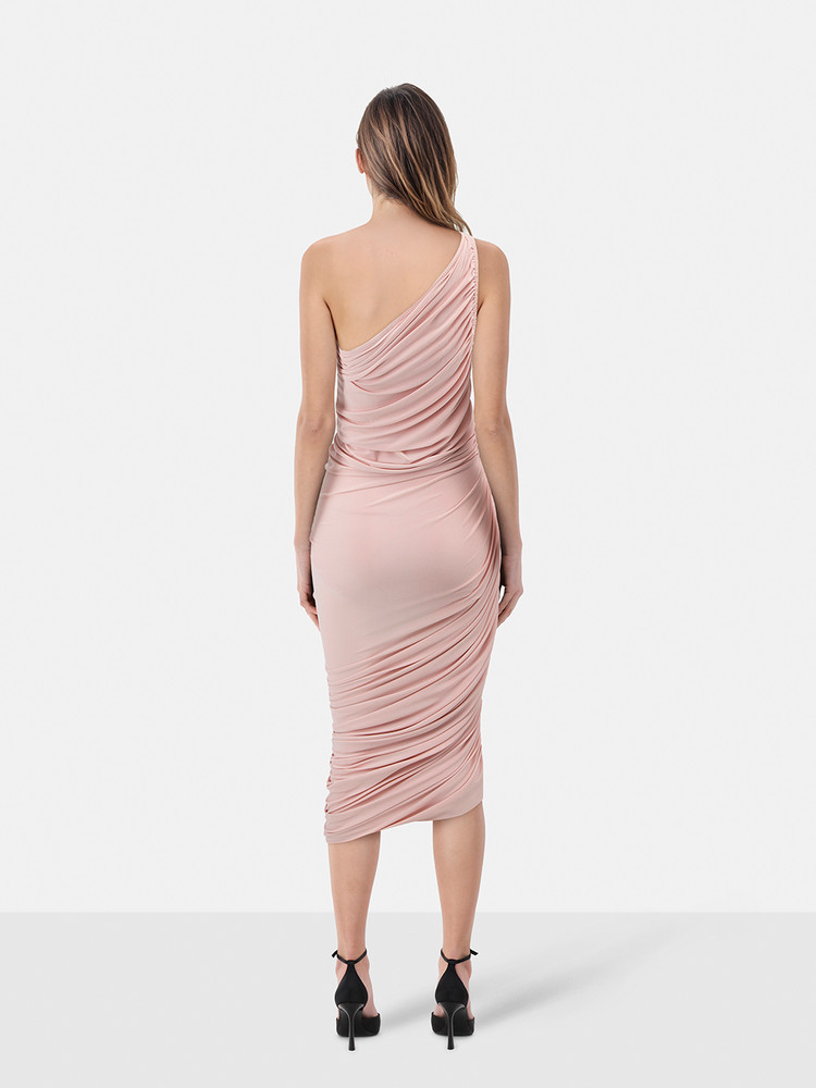 Norma Kamali Pink One Shoulder Ruched Diana Dress
