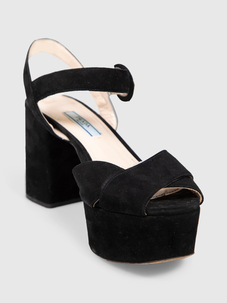 Prada Black Suede Platform Heel Sandals