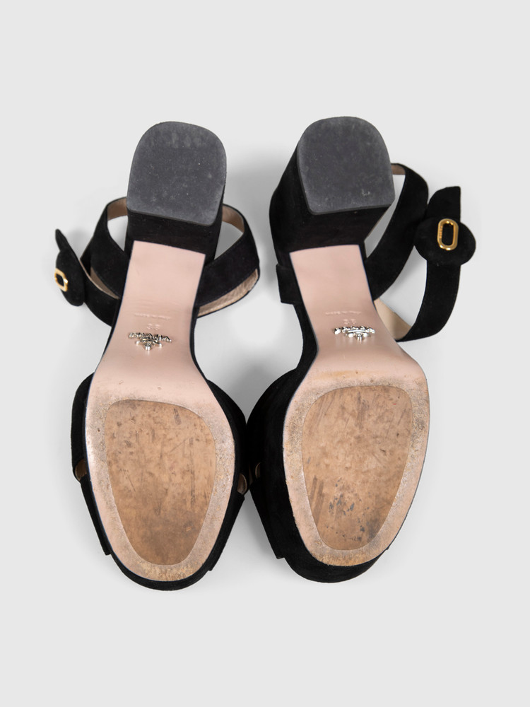 Prada Black Suede Platform Heel Sandals