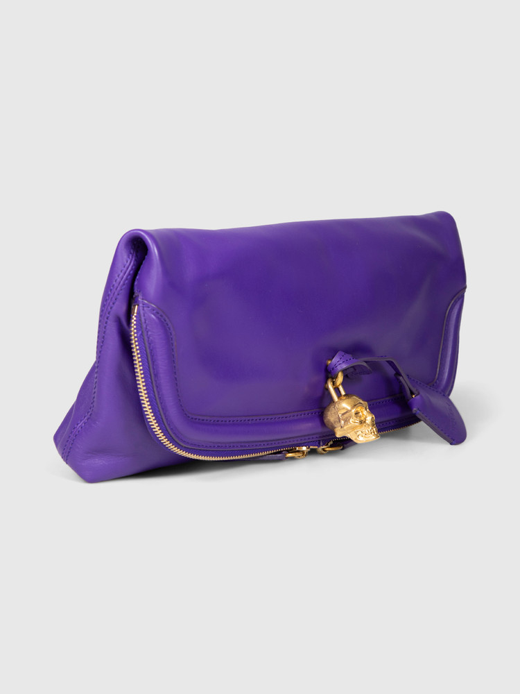 Alexander McQueen Purple Leather Skull Lock Clutch
