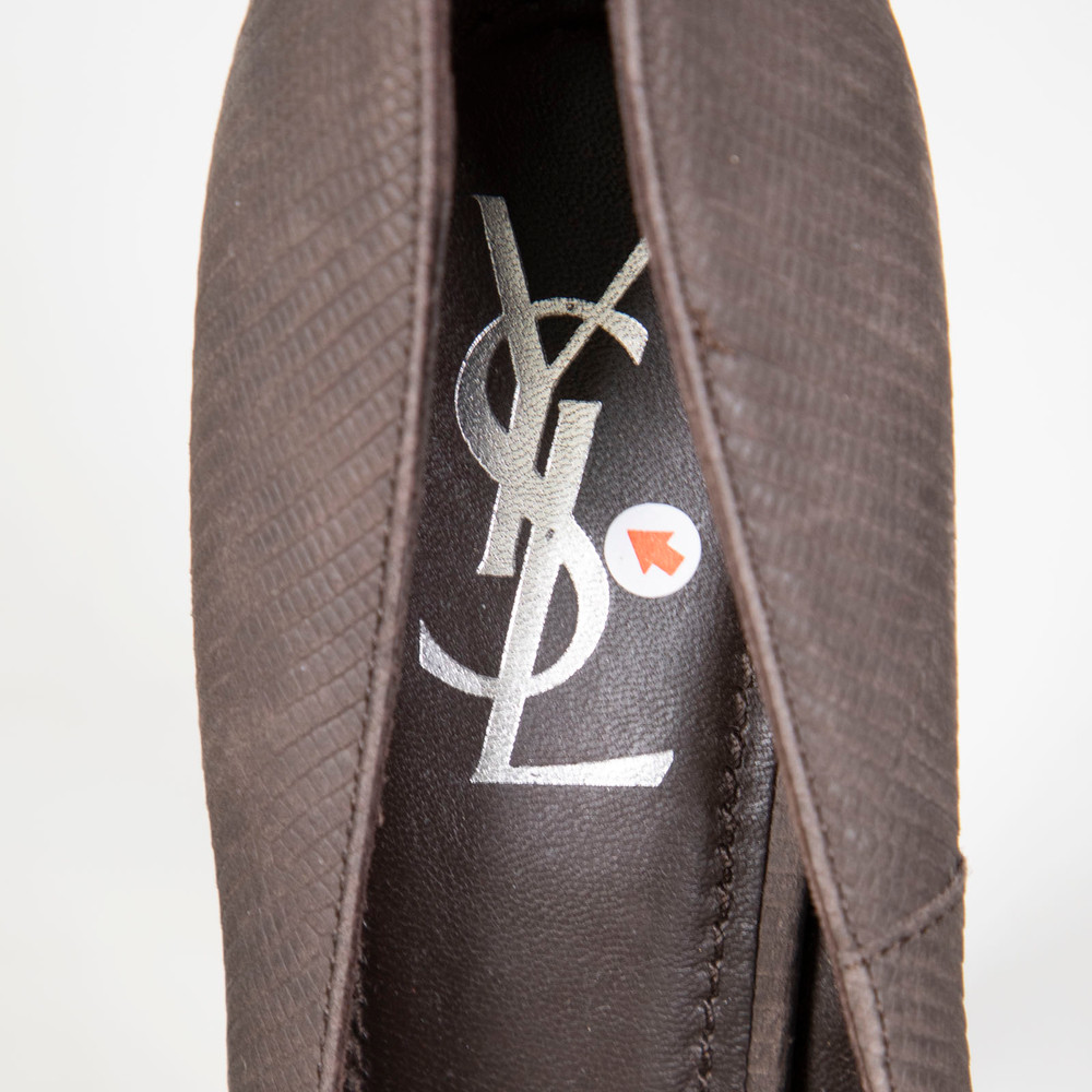 Saint Laurent Brown Lizard Embossed Suede Heels