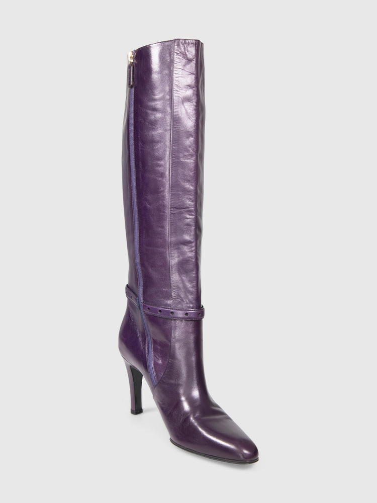 Gucci Purple Leather Buckled Heeled Boots