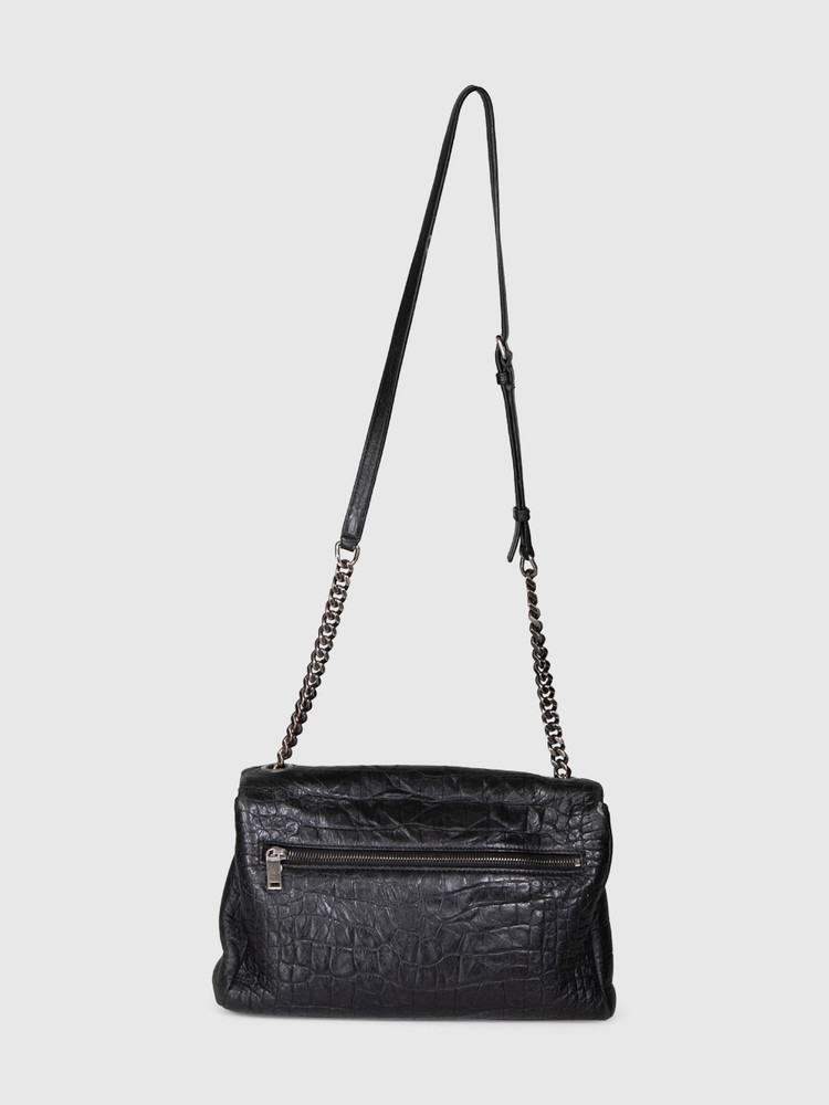 Saint Laurent Black Croc Embossed West Hollywood Bag
