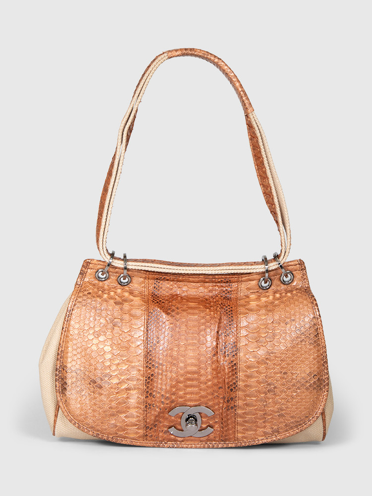 Chanel Vintage Python & Canvas CC Flap Bag